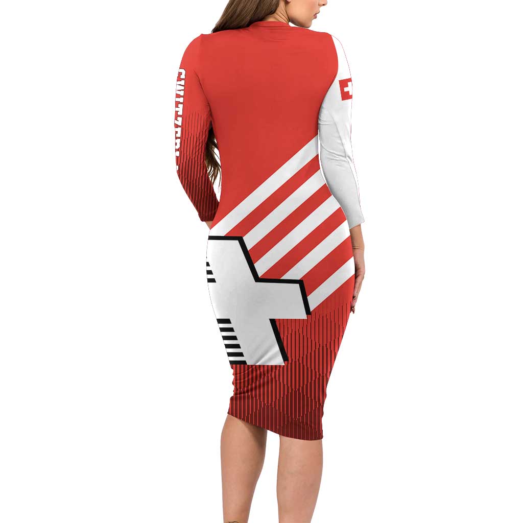 Switzerland Coat of Arms Long Sleeve Bodycon Dress Swiss Greek cross