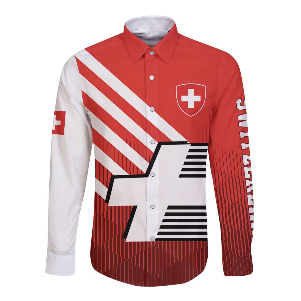 Switzerland Coat of Arms Long Sleeve Button Shirt Swiss Greek cross
