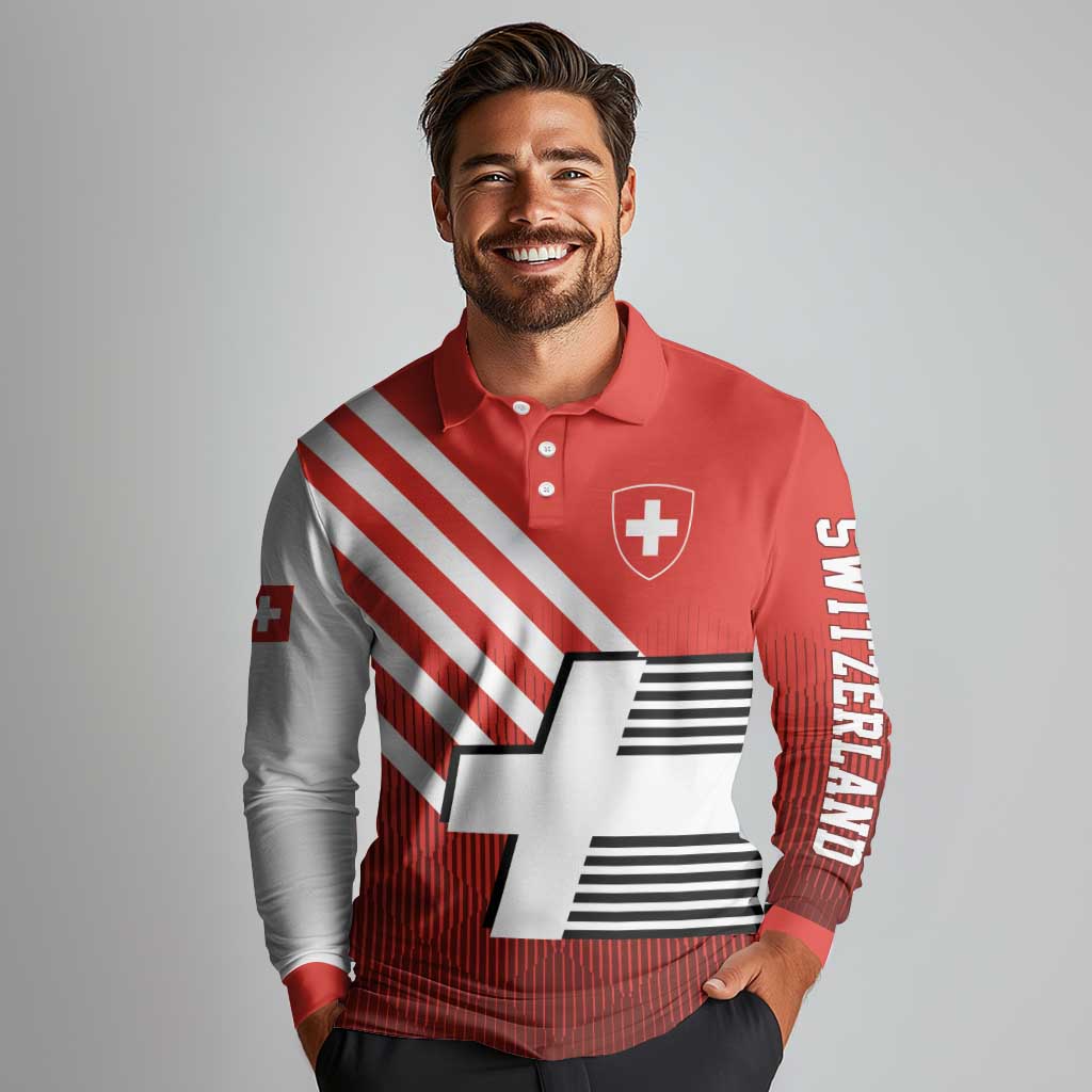 Switzerland Coat of Arms Long Sleeve Polo Shirt Swiss Greek cross