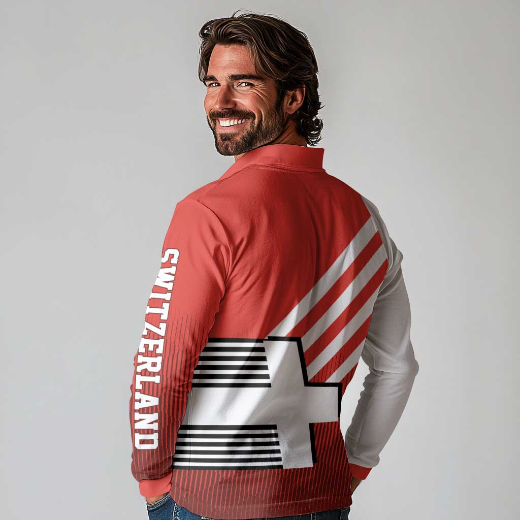 Switzerland Coat of Arms Long Sleeve Polo Shirt Swiss Greek cross