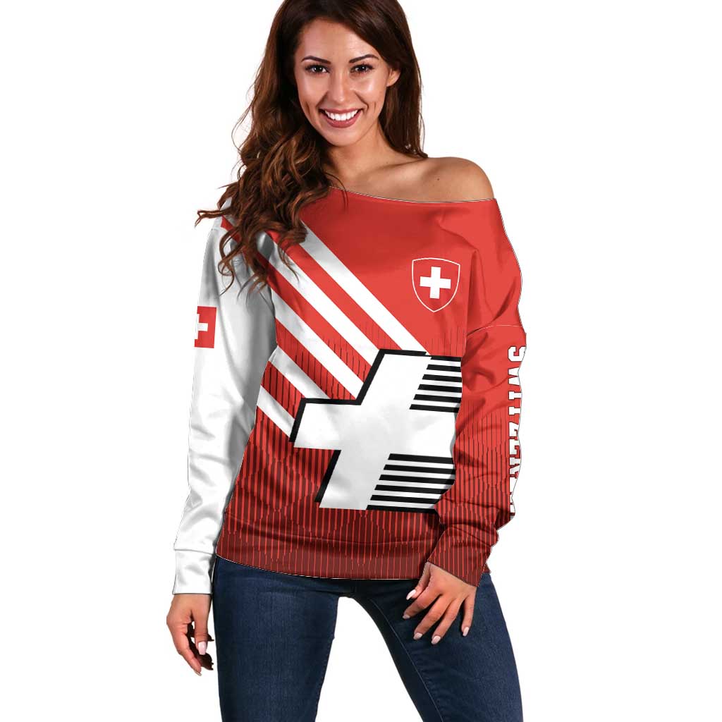 Switzerland Coat of Arms Off Shoulder Sweater Swiss Greek cross