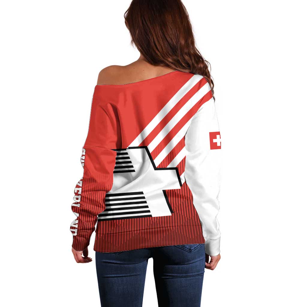 Switzerland Coat of Arms Off Shoulder Sweater Swiss Greek cross