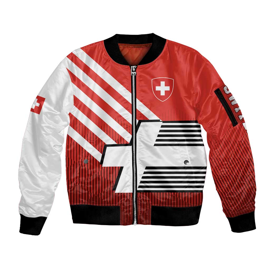 Switzerland Coat of Arms Sleeve Zip Bomber Jacket Swiss Greek cross