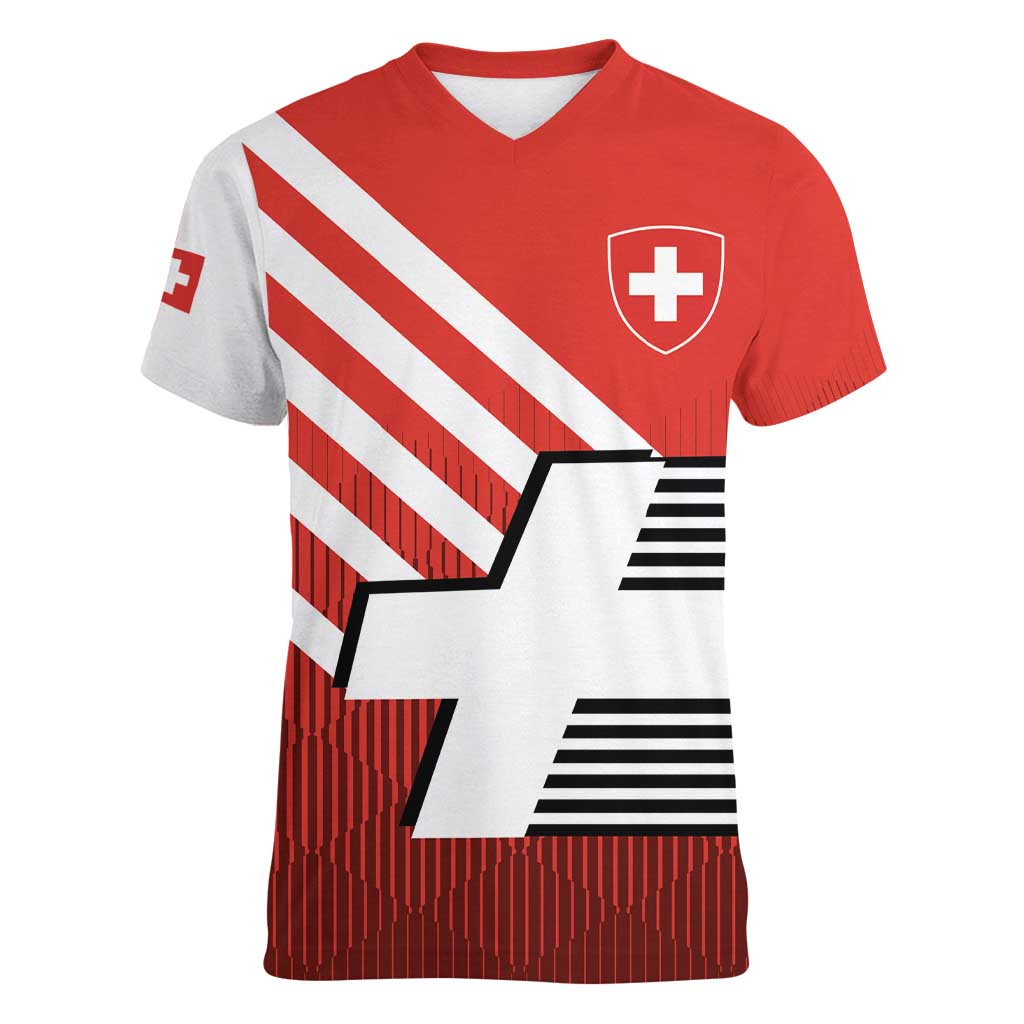 Switzerland Coat of Arms Women V-Neck T-Shirt Swiss Greek cross