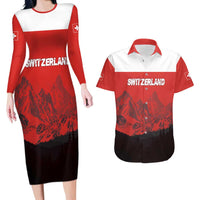 Custom Switzerland Football Couples Matching Long Sleeve Bodycon Dress and Hawaiian Shirt Swiss Alps