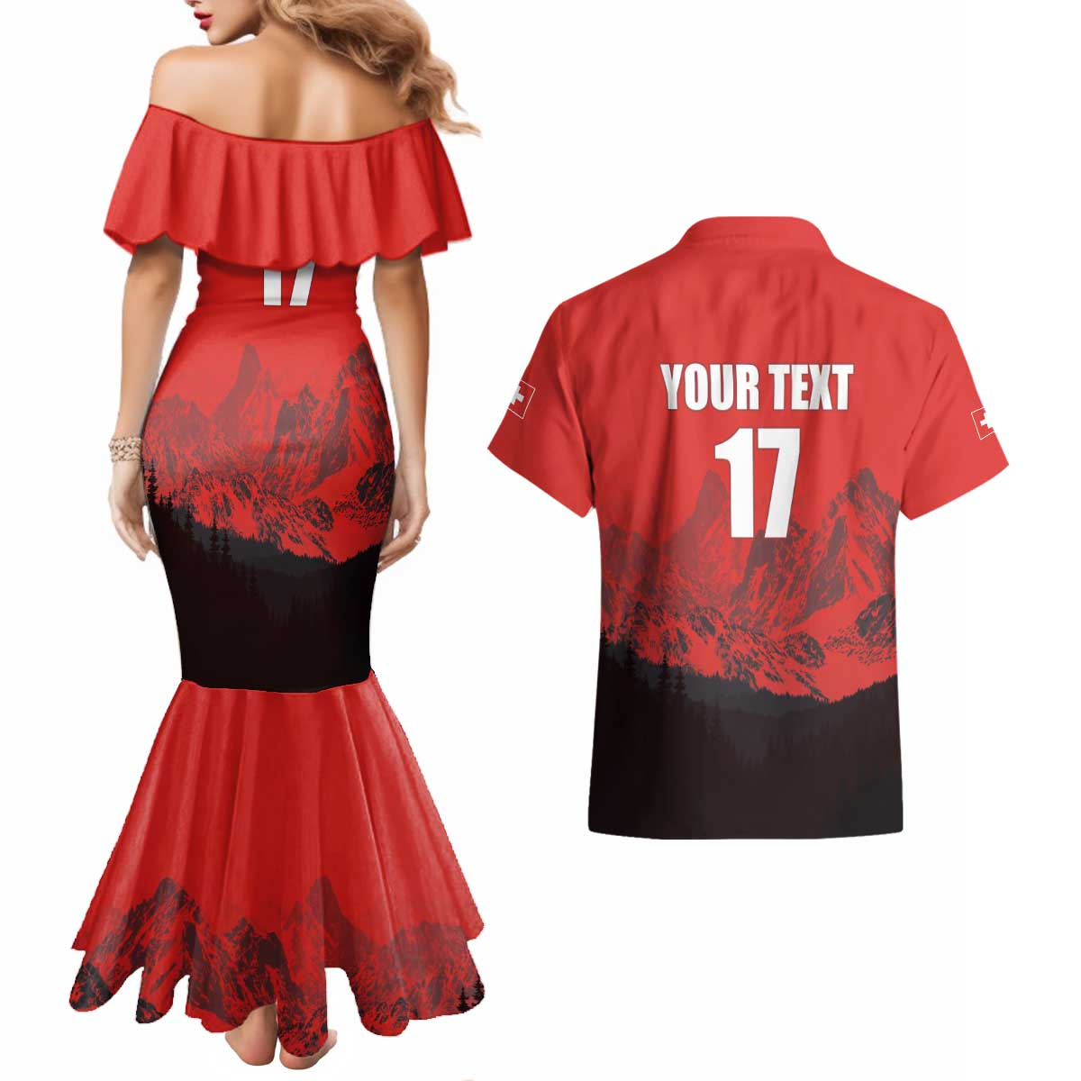 Custom Switzerland Football Couples Matching Mermaid Dress and Hawaiian Shirt Swiss Alps