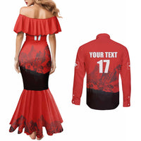 Custom Switzerland Football Couples Matching Mermaid Dress and Long Sleeve Button Shirt Swiss Alps