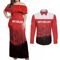 Custom Switzerland Football Couples Matching Off Shoulder Maxi Dress and Long Sleeve Button Shirt Swiss Alps
