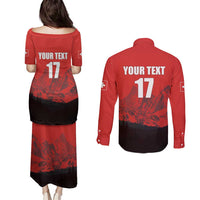 Custom Switzerland Football Couples Matching Puletasi and Long Sleeve Button Shirt Swiss Alps