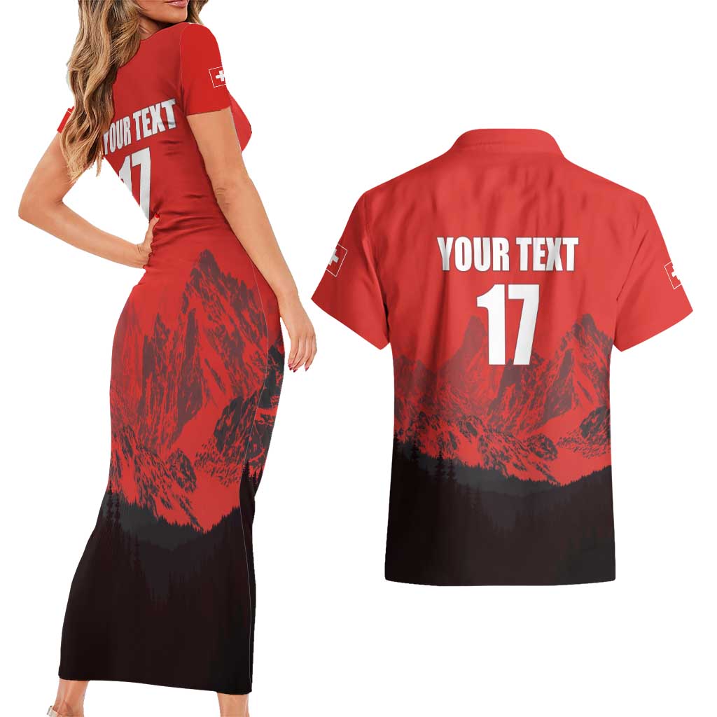 Custom Switzerland Football Couples Matching Short Sleeve Bodycon Dress and Hawaiian Shirt Swiss Alps