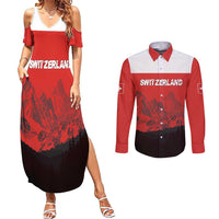 Custom Switzerland Football Couples Matching Summer Maxi Dress and Long Sleeve Button Shirt Swiss Alps