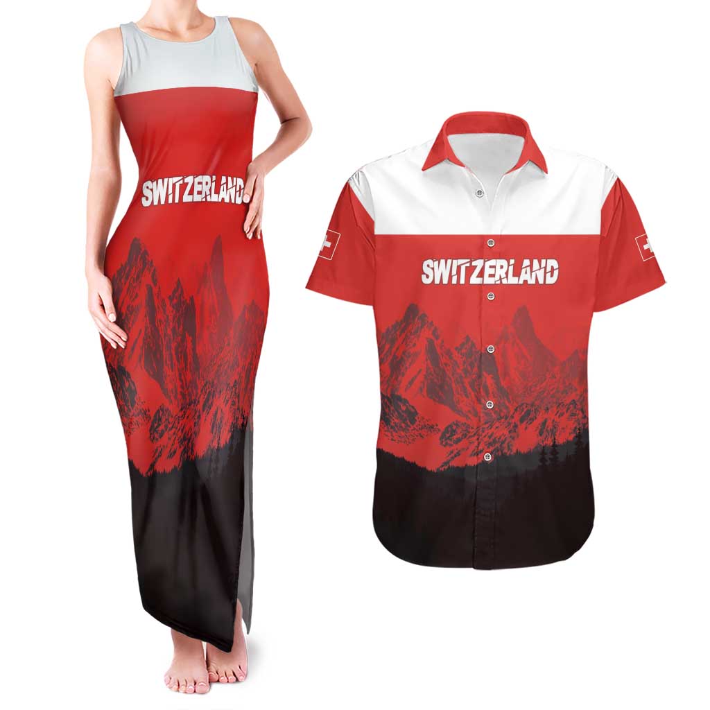Custom Switzerland Football Couples Matching Tank Maxi Dress and Hawaiian Shirt Swiss Alps