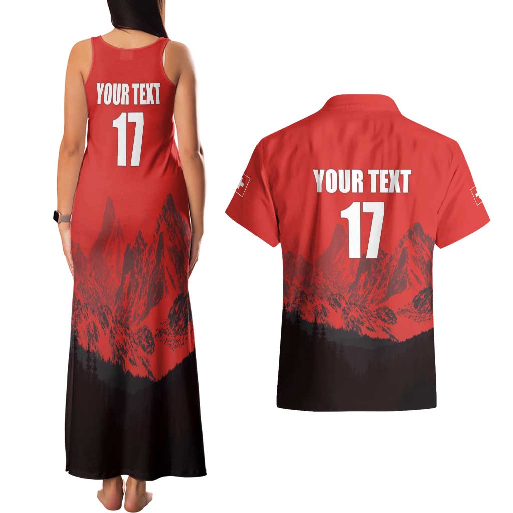 Custom Switzerland Football Couples Matching Tank Maxi Dress and Hawaiian Shirt Swiss Alps