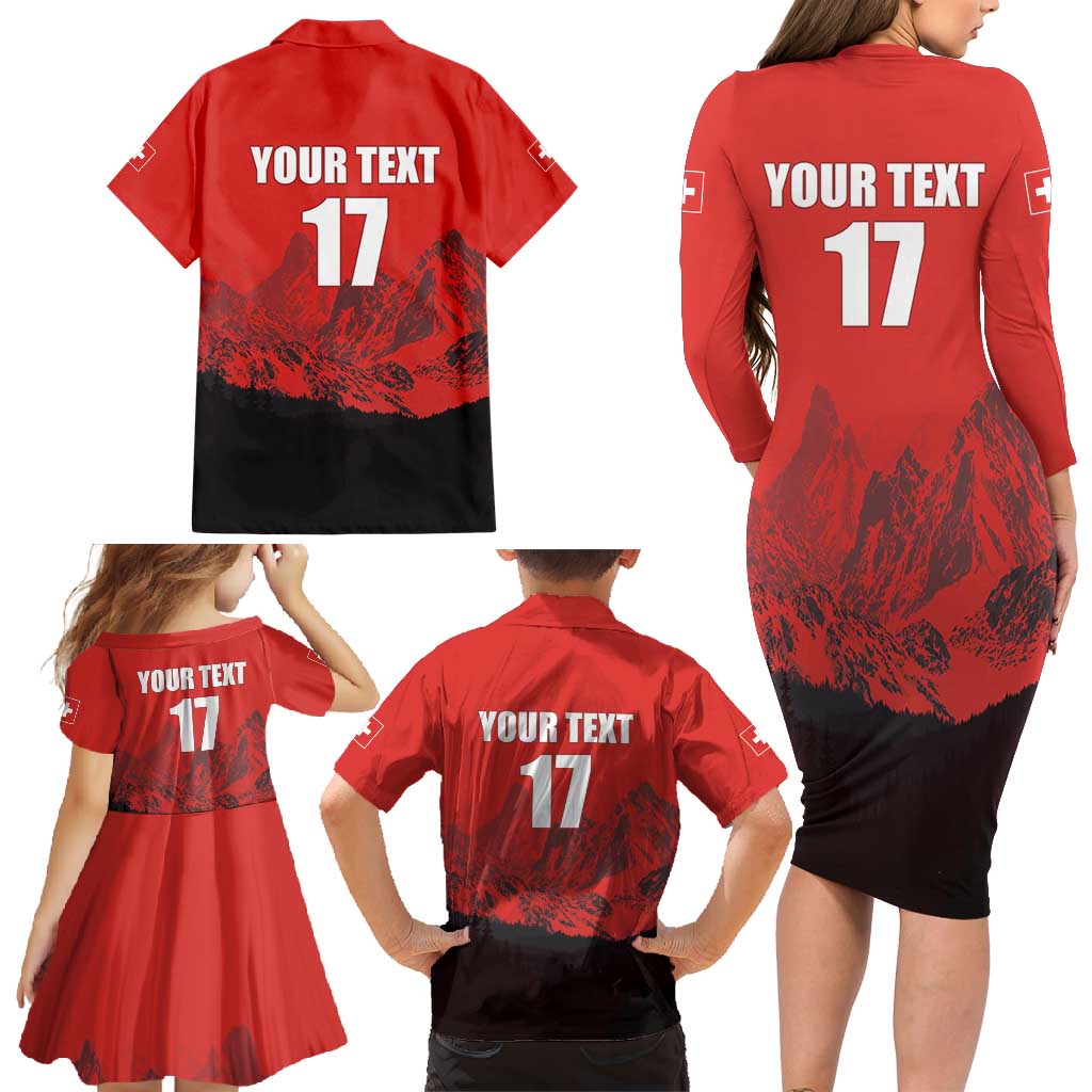 Custom Switzerland Football Family Matching Long Sleeve Bodycon Dress and Hawaiian Shirt Swiss Alps