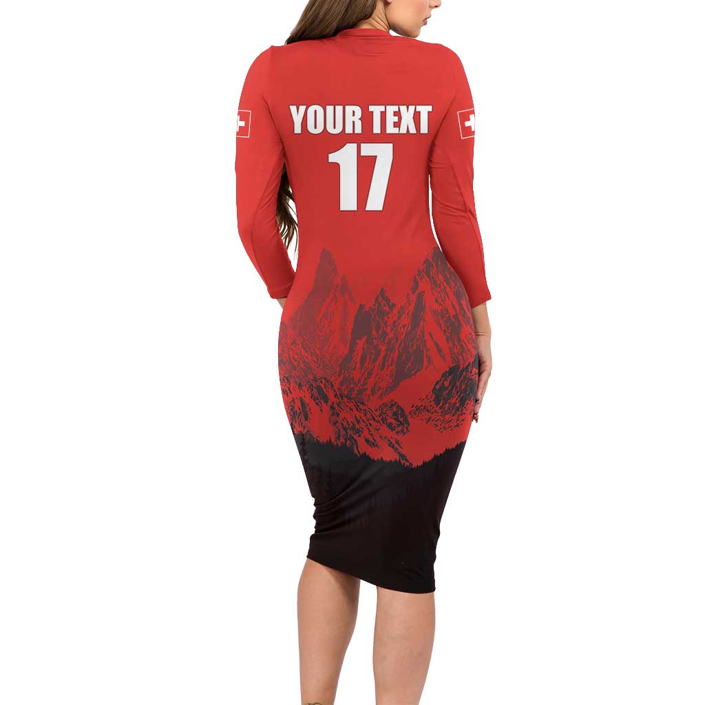 Custom Switzerland Football Family Matching Long Sleeve Bodycon Dress and Hawaiian Shirt Swiss Alps