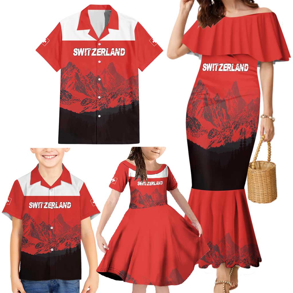 Custom Switzerland Football Family Matching Mermaid Dress and Hawaiian Shirt Swiss Alps