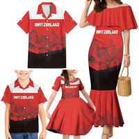 Custom Switzerland Football Family Matching Mermaid Dress and Hawaiian Shirt Swiss Alps