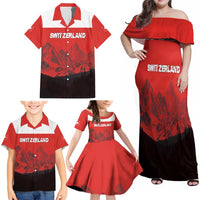 Custom Switzerland Football Family Matching Off Shoulder Maxi Dress and Hawaiian Shirt Swiss Alps