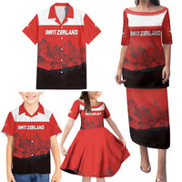 Custom Switzerland Football Family Matching Puletasi and Hawaiian Shirt Swiss Alps