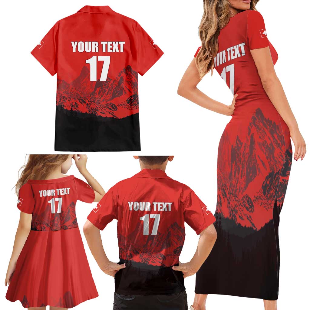 Custom Switzerland Football Family Matching Short Sleeve Bodycon Dress and Hawaiian Shirt Swiss Alps
