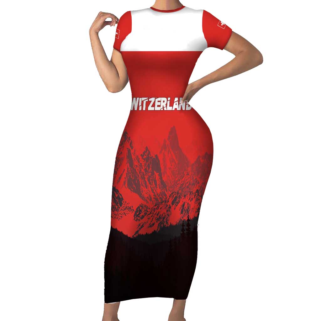 Custom Switzerland Football Family Matching Short Sleeve Bodycon Dress and Hawaiian Shirt Swiss Alps