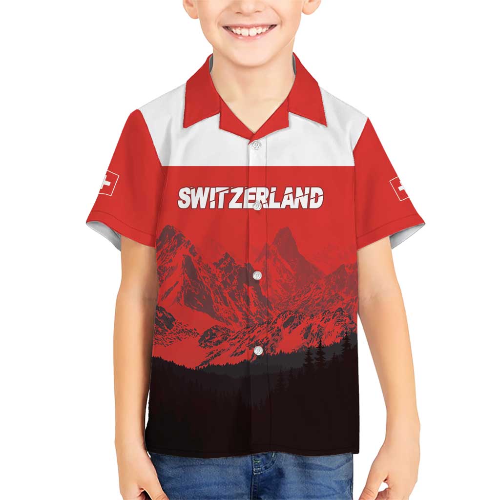 Custom Switzerland Football Family Matching Short Sleeve Bodycon Dress and Hawaiian Shirt Swiss Alps