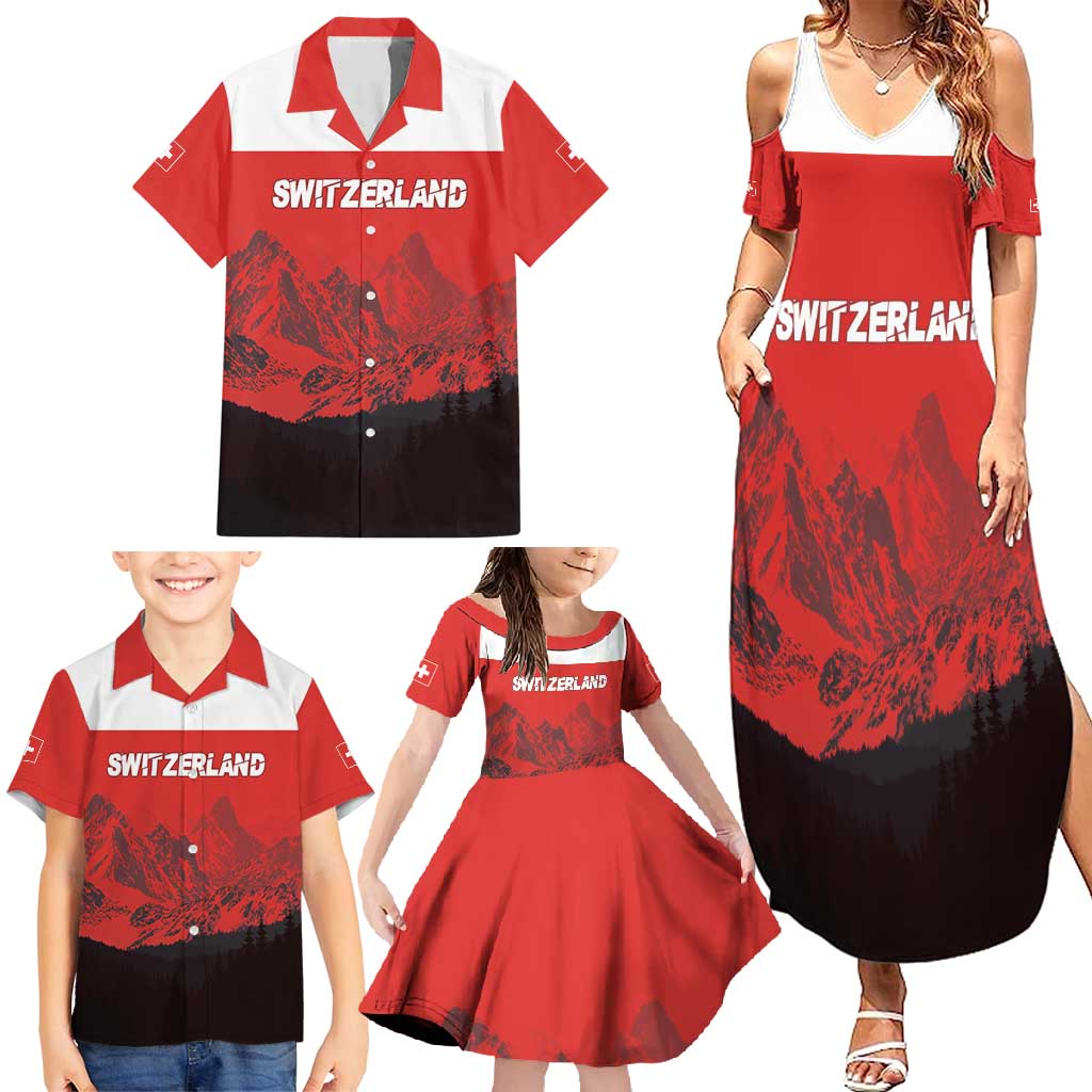 Custom Switzerland Football Family Matching Summer Maxi Dress and Hawaiian Shirt Swiss Alps