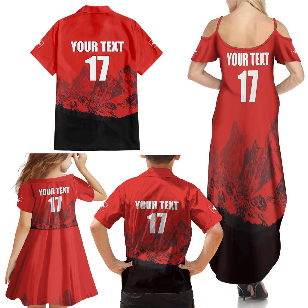 Custom Switzerland Football Family Matching Summer Maxi Dress and Hawaiian Shirt Swiss Alps