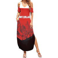 Custom Switzerland Football Family Matching Summer Maxi Dress and Hawaiian Shirt Swiss Alps
