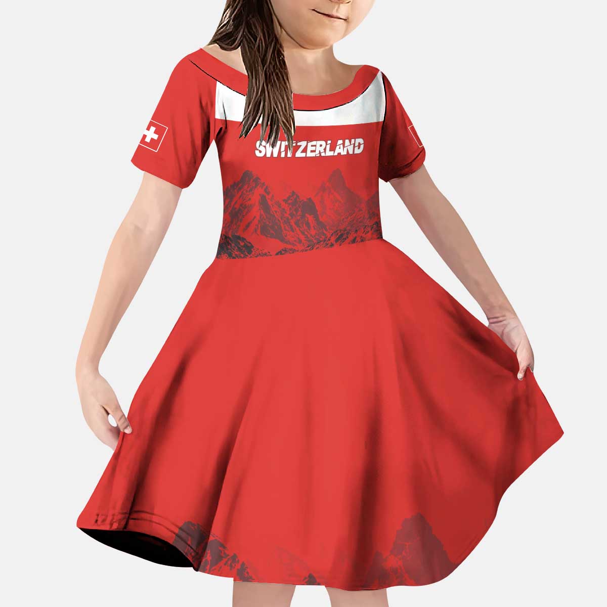 Custom Switzerland Football Kid Short Sleeve Dress Swiss Alps