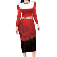 Custom Switzerland Football Long Sleeve Bodycon Dress Swiss Alps