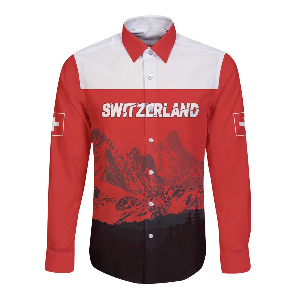 Custom Switzerland Football Long Sleeve Button Shirt Swiss Alps