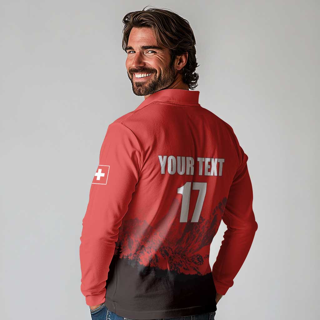 Custom Switzerland Football Long Sleeve Polo Shirt Swiss Alps