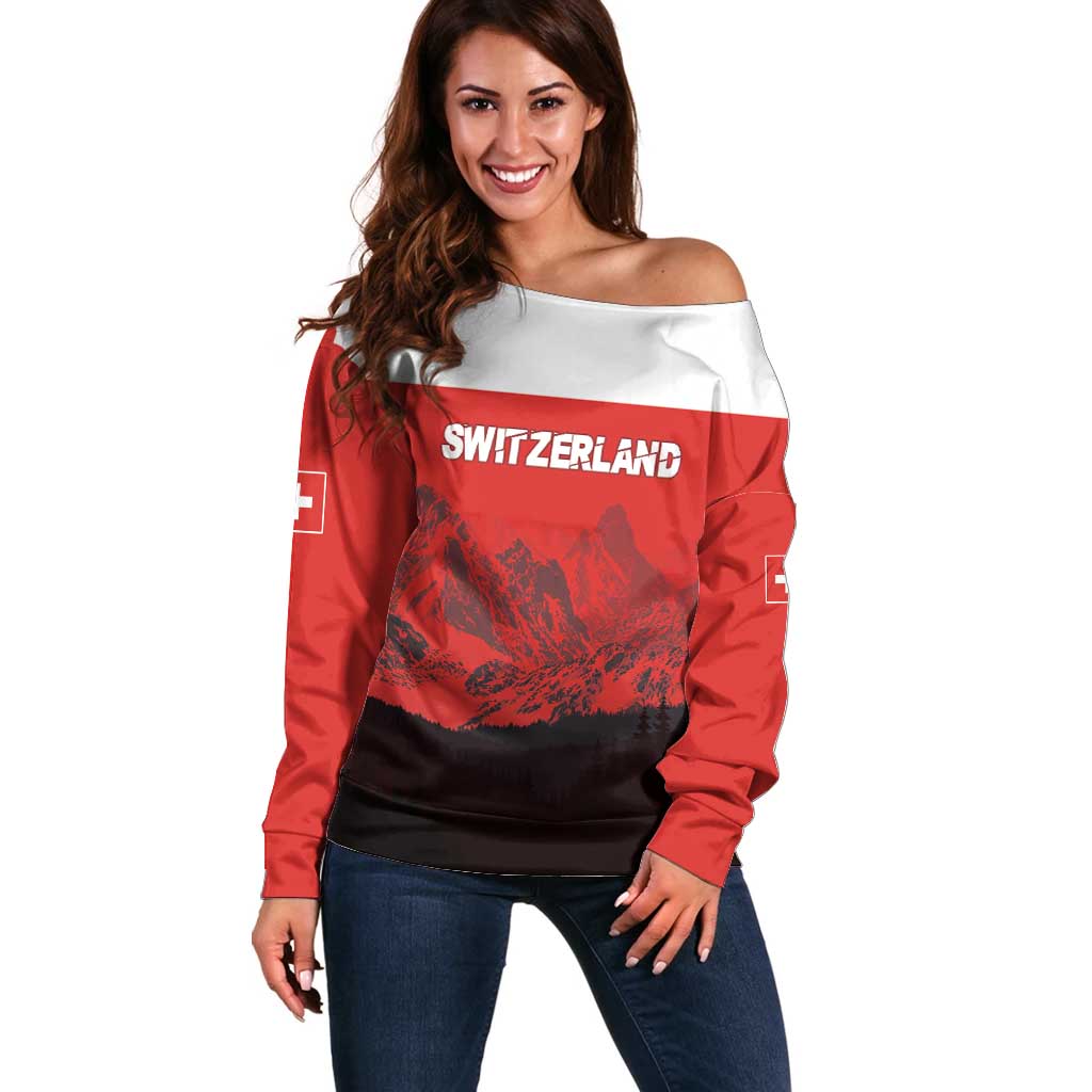 Custom Switzerland Football Off Shoulder Sweater Swiss Alps