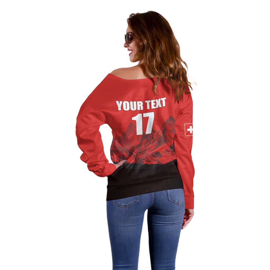 Custom Switzerland Football Off Shoulder Sweater Swiss Alps