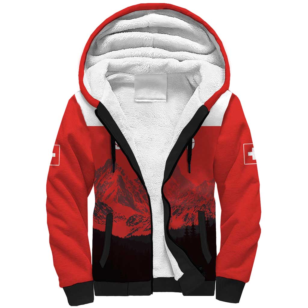 Custom Switzerland Football Sherpa Hoodie Swiss Alps