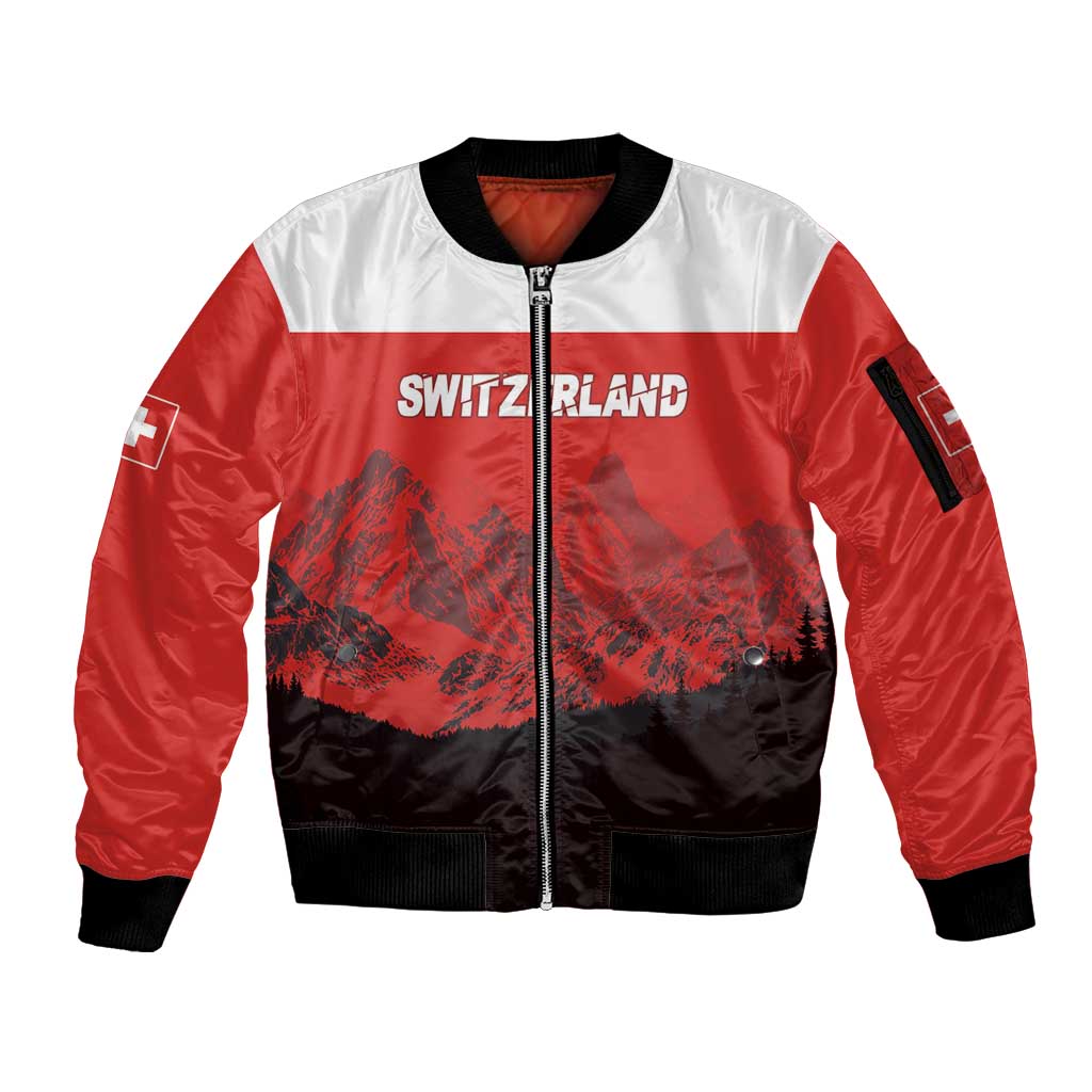 Custom Switzerland Football Sleeve Zip Bomber Jacket Swiss Alps