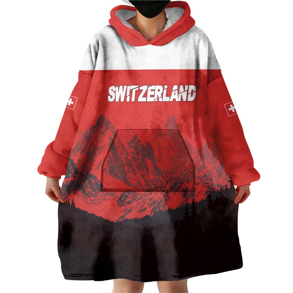Custom Switzerland Football Wearable Blanket Hoodie Swiss Alps