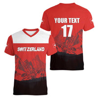 Custom Switzerland Football Women V-Neck T-Shirt Swiss Alps