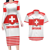 Custom Switzerland Ice Hockey Couples Matching Long Sleeve Bodycon Dress and Hawaiian Shirt Come on La Nati