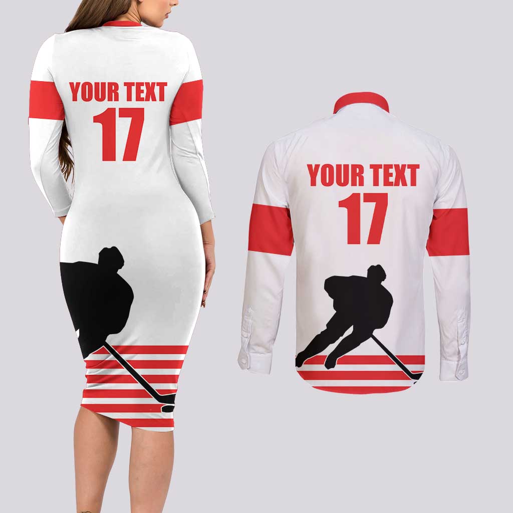Custom Switzerland Ice Hockey Couples Matching Long Sleeve Bodycon Dress and Long Sleeve Button Shirt Come on La Nati