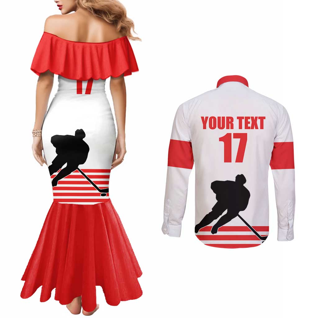 Custom Switzerland Ice Hockey Couples Matching Mermaid Dress and Long Sleeve Button Shirt Come on La Nati