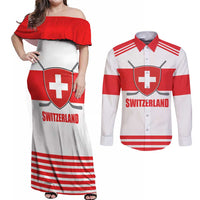 Custom Switzerland Ice Hockey Couples Matching Off Shoulder Maxi Dress and Long Sleeve Button Shirt Come on La Nati