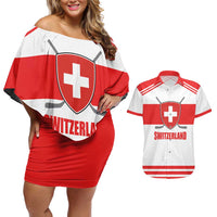 Custom Switzerland Ice Hockey Couples Matching Off Shoulder Short Dress and Hawaiian Shirt Come on La Nati