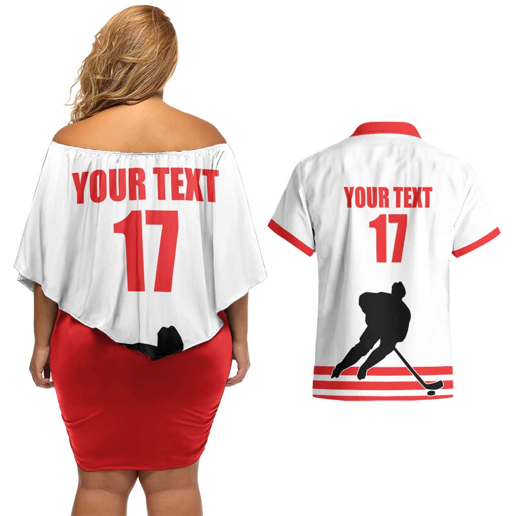 Custom Switzerland Ice Hockey Couples Matching Off Shoulder Short Dress and Hawaiian Shirt Come on La Nati