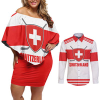 Custom Switzerland Ice Hockey Couples Matching Off Shoulder Short Dress and Long Sleeve Button Shirt Come on La Nati