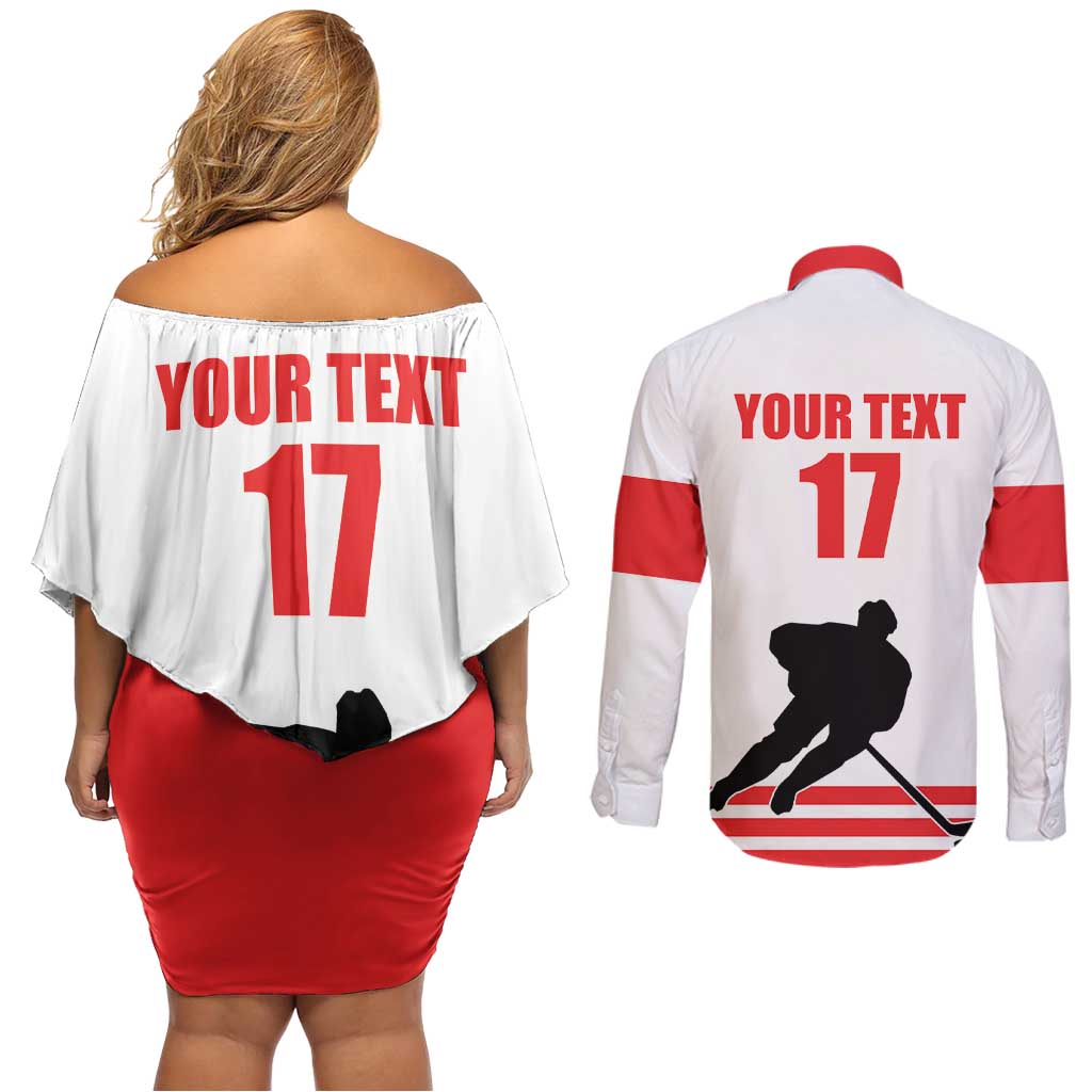 Custom Switzerland Ice Hockey Couples Matching Off Shoulder Short Dress and Long Sleeve Button Shirt Come on La Nati