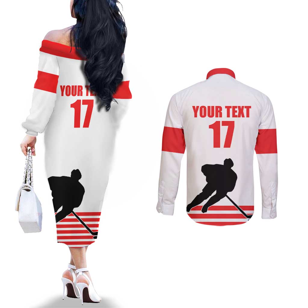 Custom Switzerland Ice Hockey Couples Matching Off The Shoulder Long Sleeve Dress and Long Sleeve Button Shirt Come on La Nati
