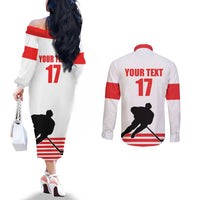 Custom Switzerland Ice Hockey Couples Matching Off The Shoulder Long Sleeve Dress and Long Sleeve Button Shirt Come on La Nati