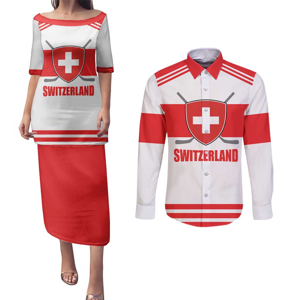 Custom Switzerland Ice Hockey Couples Matching Puletasi and Long Sleeve Button Shirt Come on La Nati